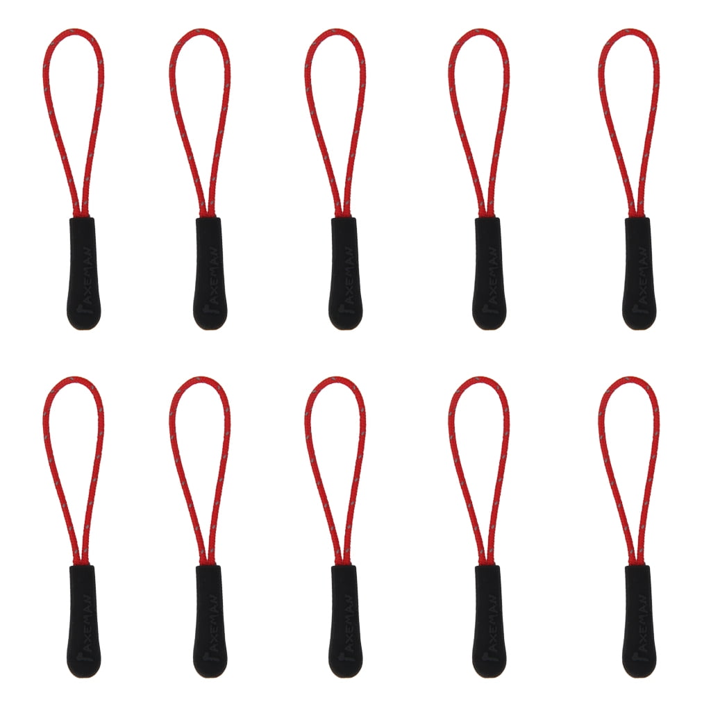 10Pcs Reflective Zipper Pull Cord Zip Puller Zip Fastener Replacement Red 