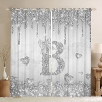 Manfei Grey Sequin Print B Blackout Curtains Set of 2 (52x84 Each) for Kids, Romantic Diamond Love Heart Window Curtains, Fashion Mabrling Abstract Curtains and Drapes, Curtains and Drapes Decor