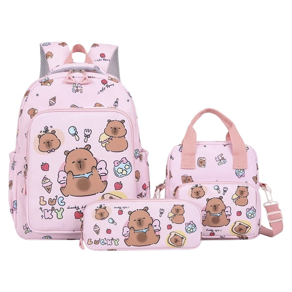 UALSRZL 3 Piece Backpack Set for Girls, Cute Kapibala Large Capacity School Bookbag with Lunch Bag & Pencil Case for Elementary Students 3-6 Grade