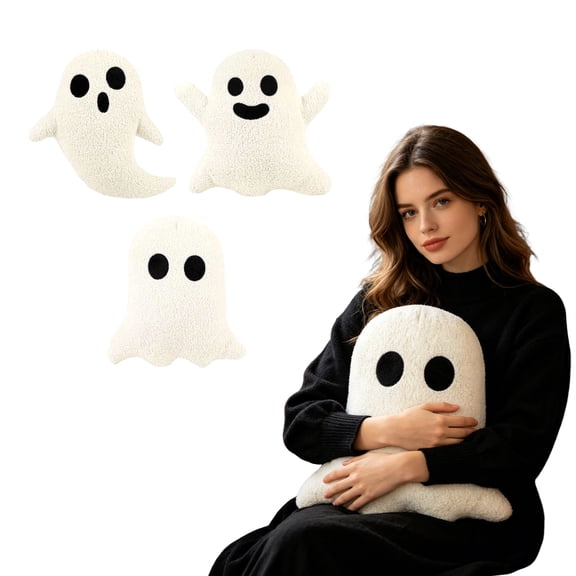 Halloween Ghost Pillow 12X12 Inch Soft Plush Spooky Halloween Decor Cute White Throw Pillow for Couch Living Room Indoor 1 Pack