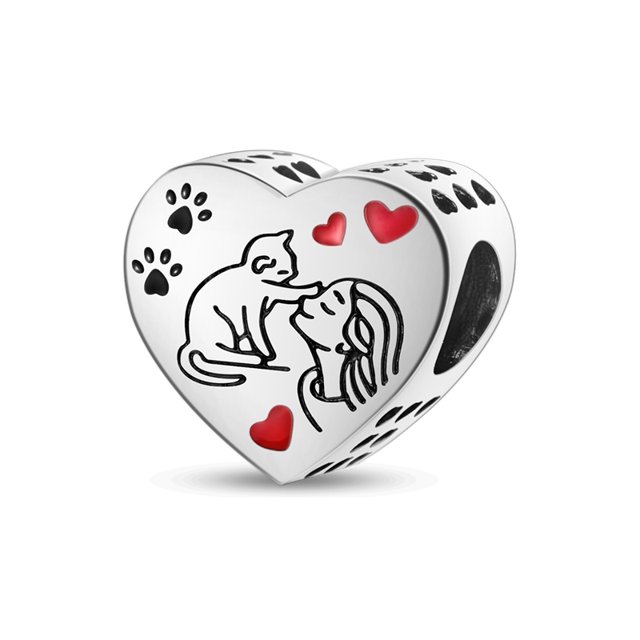 Plata De Ley 925 Nuevo Gato Luminoso Perro Animal Corazón Charm Bead Fit Pandora Charms Pulsera Original Para La Fabricación De Joyas