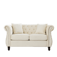 thumbnail image 3 of 58.8" Chesterfield Sofa, Velvet 2 Seater Sofa with Rolled Arms and Nailhead, Modern Loveseat Button Tufted Couch Sofa for Living Room, Bedroom, Office and Apartment, Beige, 3 of 9