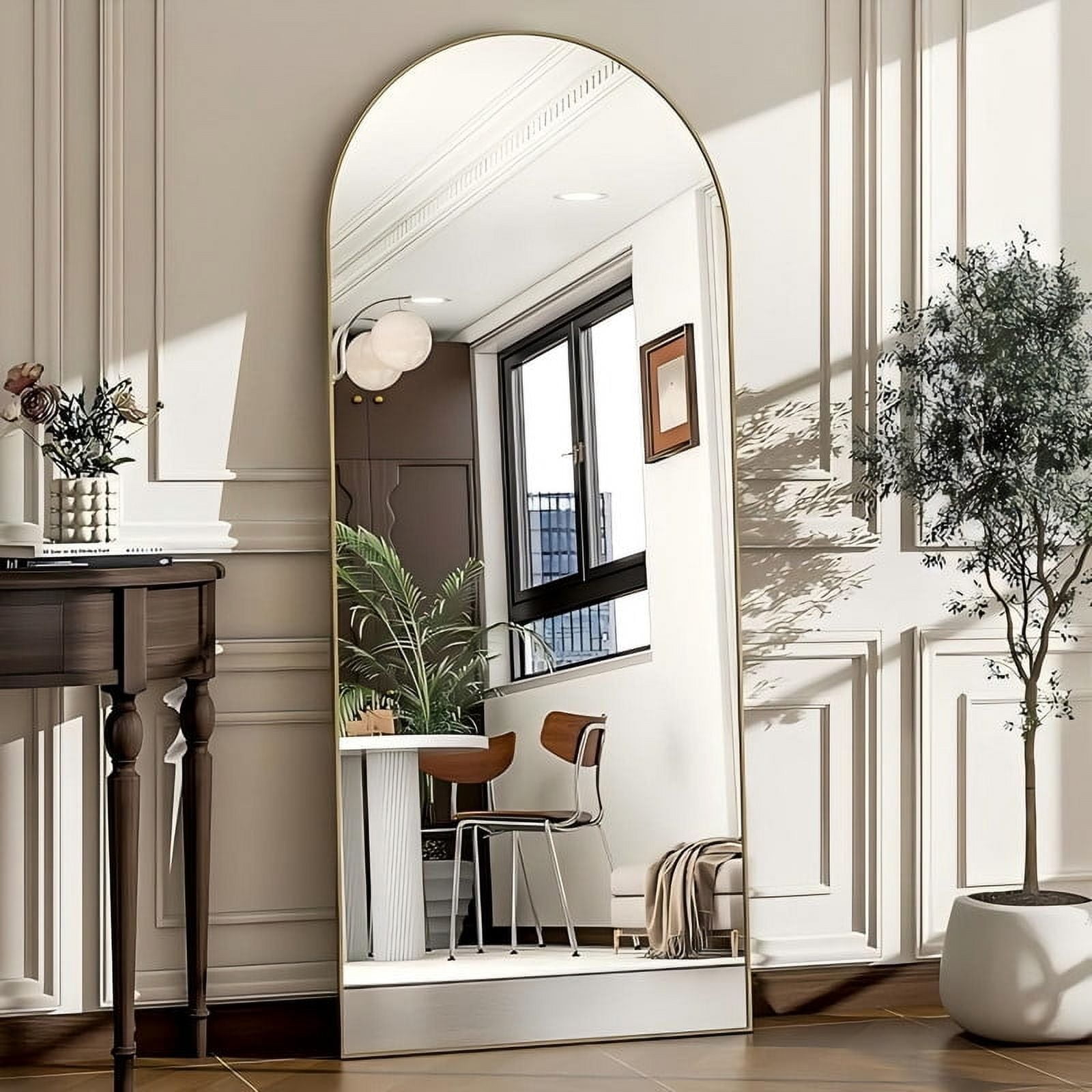 SEETHRUGLIMMER 71.3"x 26" Arched Full Length Mirror Floor Mirror with Stand Wall Mounted, Gold