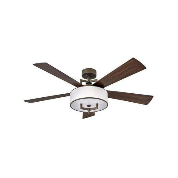 5-Blade Ceiling Fan with Light Kit in Heritage Brass with Off-White Linen Drum Shade 56 inches W X 17 inches H-Metallic Matte Bronze Finish Bailey