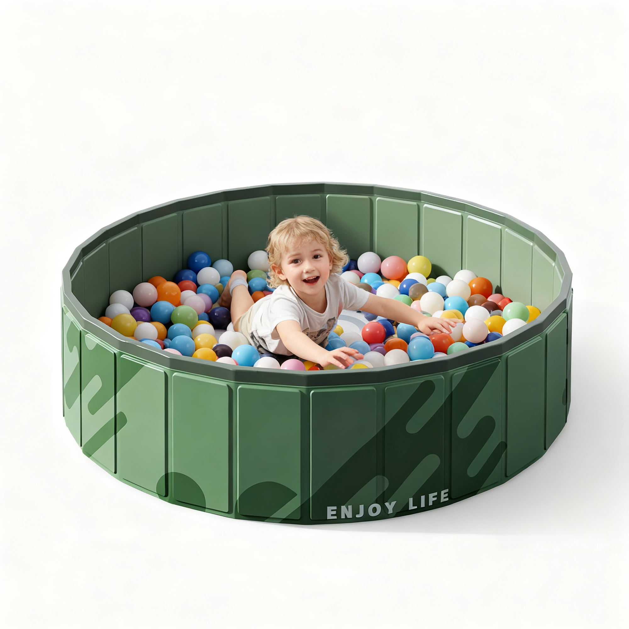 Hyindoor 48" Large Ball Pit for Toddlers, Foldable Anti-Slip Play Pit, Indoor Pool for Kids Small Dogs (Dark Green)