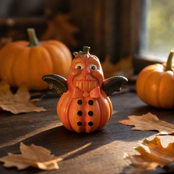 Halloween Spooky Human Face Pumpkin Resin Ornaments 5 Pack Set, Creepy Pumpkin Statue Figurine Display Accent for Mantel Shelf Party Tabletop Room Decor