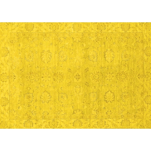 Ahgly Company Machine Washable Indoor Rectangle Abstract Yellow Modern Area Rugs, 5' x 7'