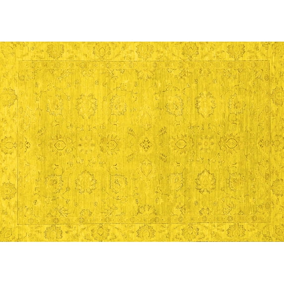 Ahgly Company Machine Washable Indoor Rectangle Abstract Yellow Modern Area Rugs, 7' x 10'