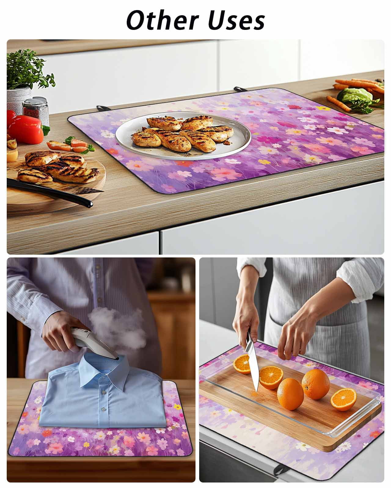 Stove Top Covers for Electric Stove, Pink Spring Floral Glass Stovetop Cover Protector, Summer Daisy Botanical Oil Painting Induction Cooktop Protector Oven Mat for Kitchen Countertop 36"x21"