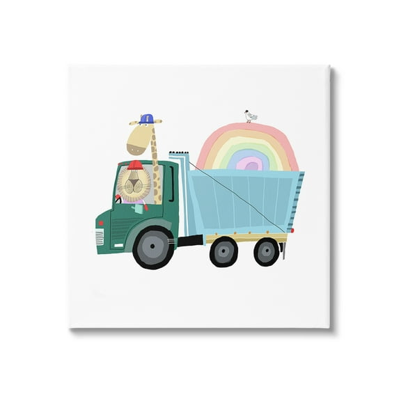 Stupell Industries Construction Animals with Rainbow Animals & Insects Painting Gallery Wrapped Canvas Art Print Wall Art, 17 x 17