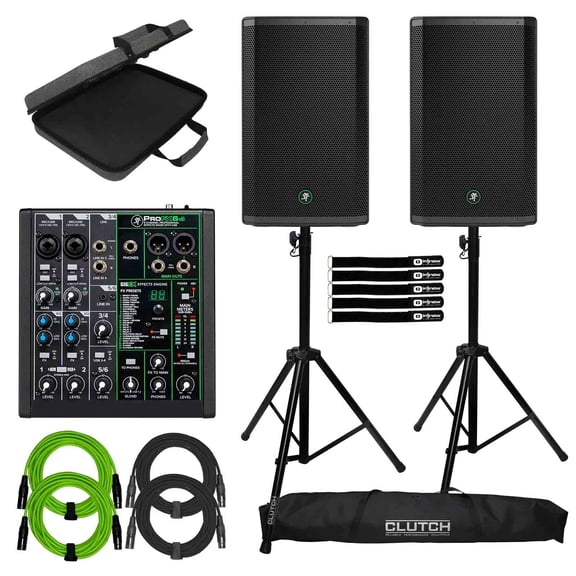 (2) Mackie Thrash 215 15" 1300W Powered Loudspeakers with ProFX6v3 6 Channel Professional Effects Mixer Package