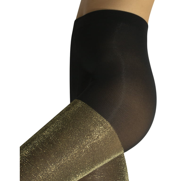 CALZITALY - Opaque Lurex Sparky Tights – Gold and Silver Glitter Pantyhose  for Women – 60 DEN (Size: L/XL, Color: Black/Gold)