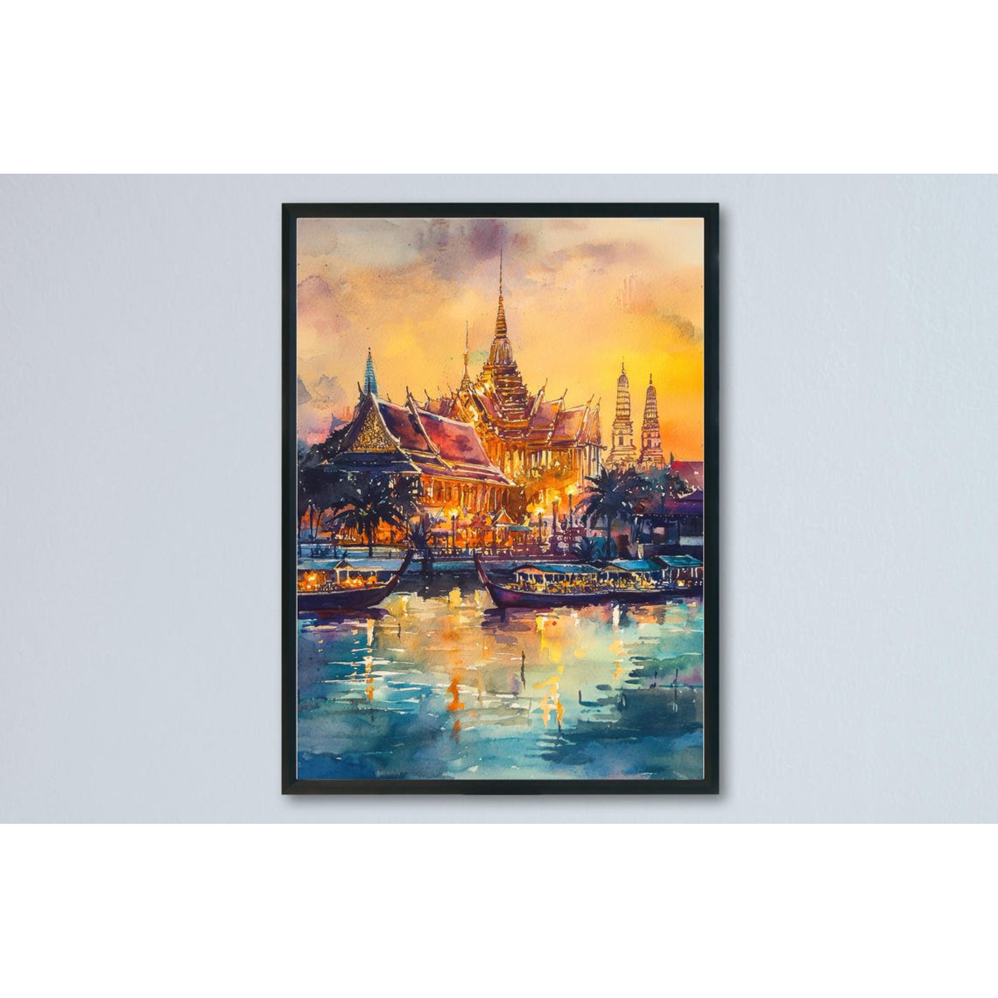 Bangkok Poster Bangkok Travel Print Thailand Wall Art Bangkok Cityscape Decor Temple Scene Thai Architecture Skyline Print, Poster Only