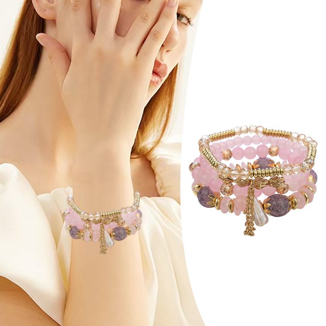 SIfdSeng Stackable Bead Bracelets Ladies Mens Stretch Multilayer Bracelet Set Multicolor Jewelry Bracelet Stack for Women Silver Bracelets for Women Black Charms for Bracelets for Women