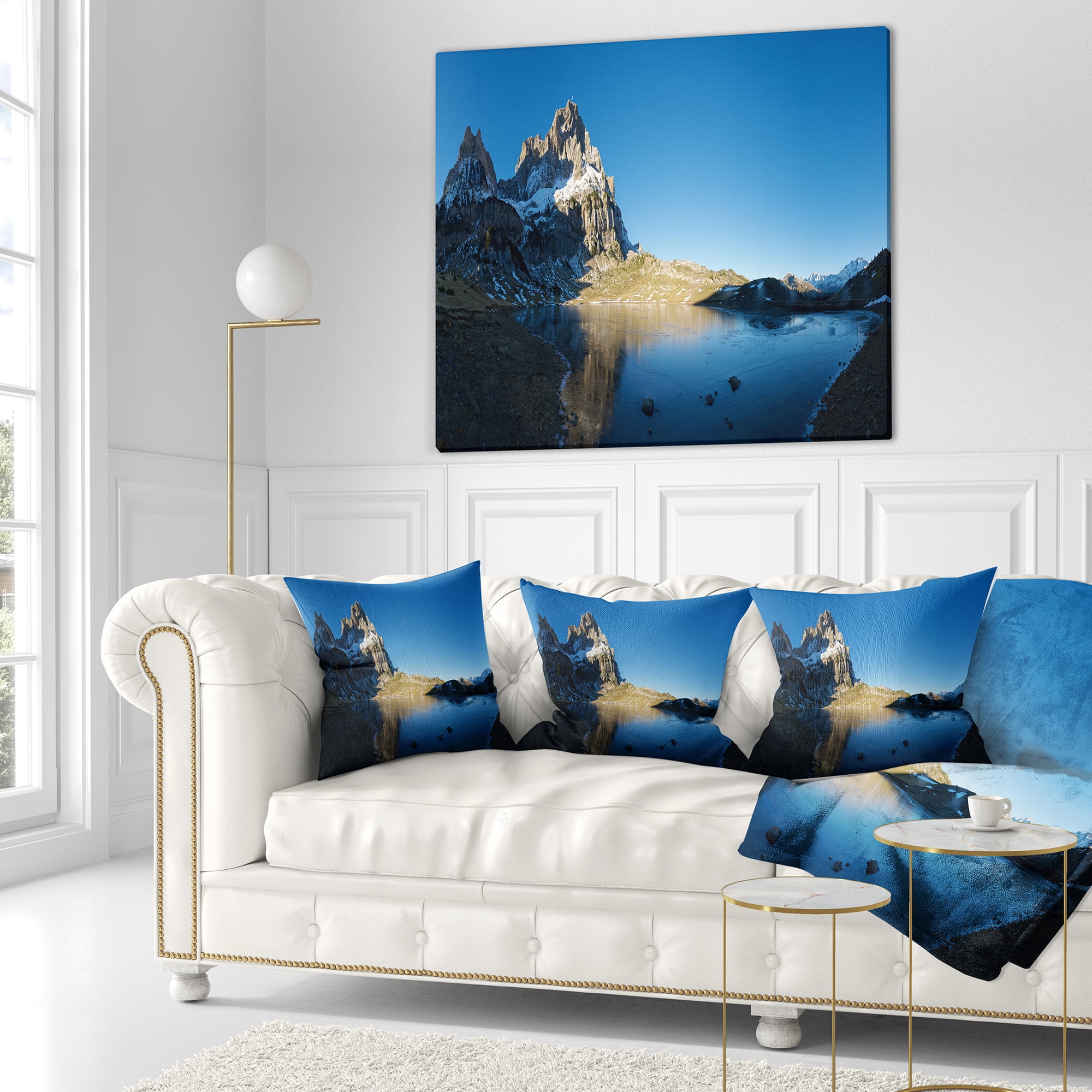 Designart Payrenees Mountains Landscape - Modern Seascape Throw Pillow - 16x16