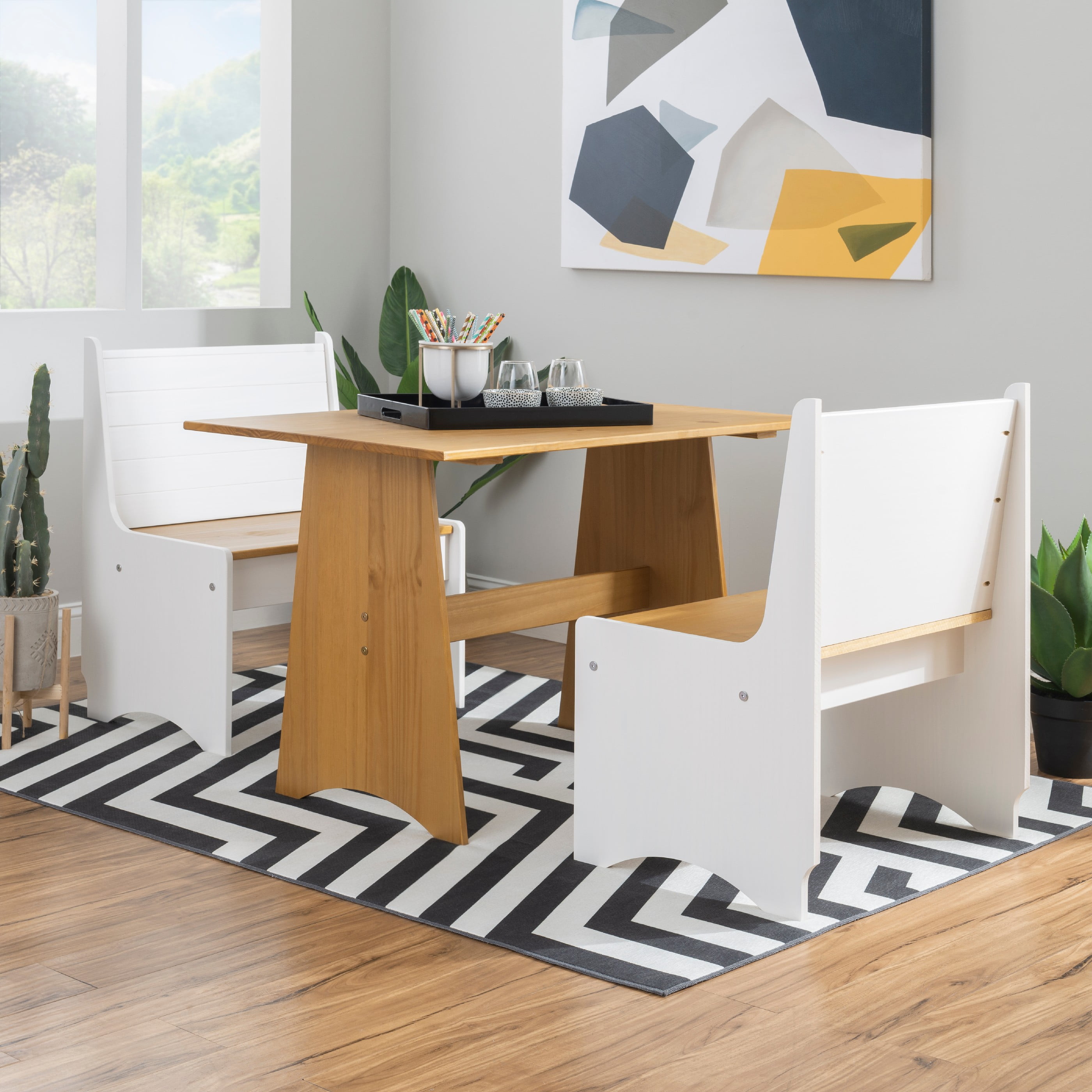 Linon Kasey High Back Dining Bench with Storage, 27" Wide, Honey/White