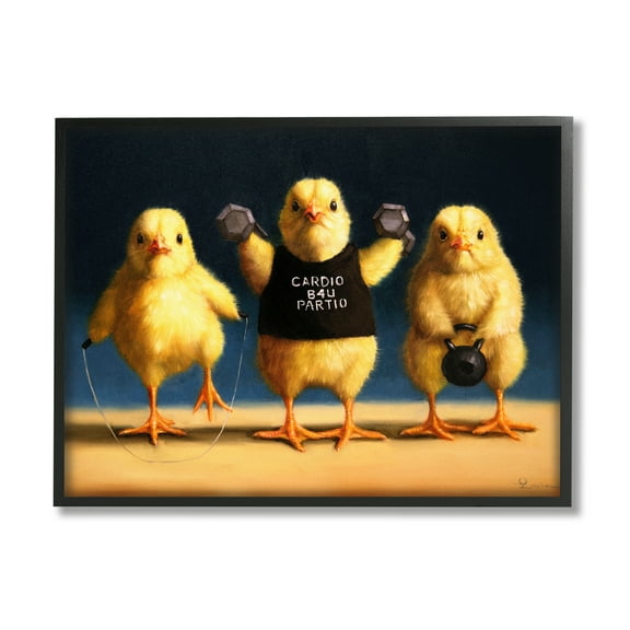 Stupell Funny Exercise Workout Chicks Animals Animals & Insects Painting Black Framed Art Print Wall Art