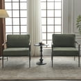 thumbnail image 3 of ODUSE-DAILY Mid Century Modern Accent Chair, Upholstered Chenille Side Corner Armchair, Sling Chair, for Living Room Bedroom Reading, with Metal Frame Wood Arms, Butacas Para Sala (1 Pc, Green), 3 of 11