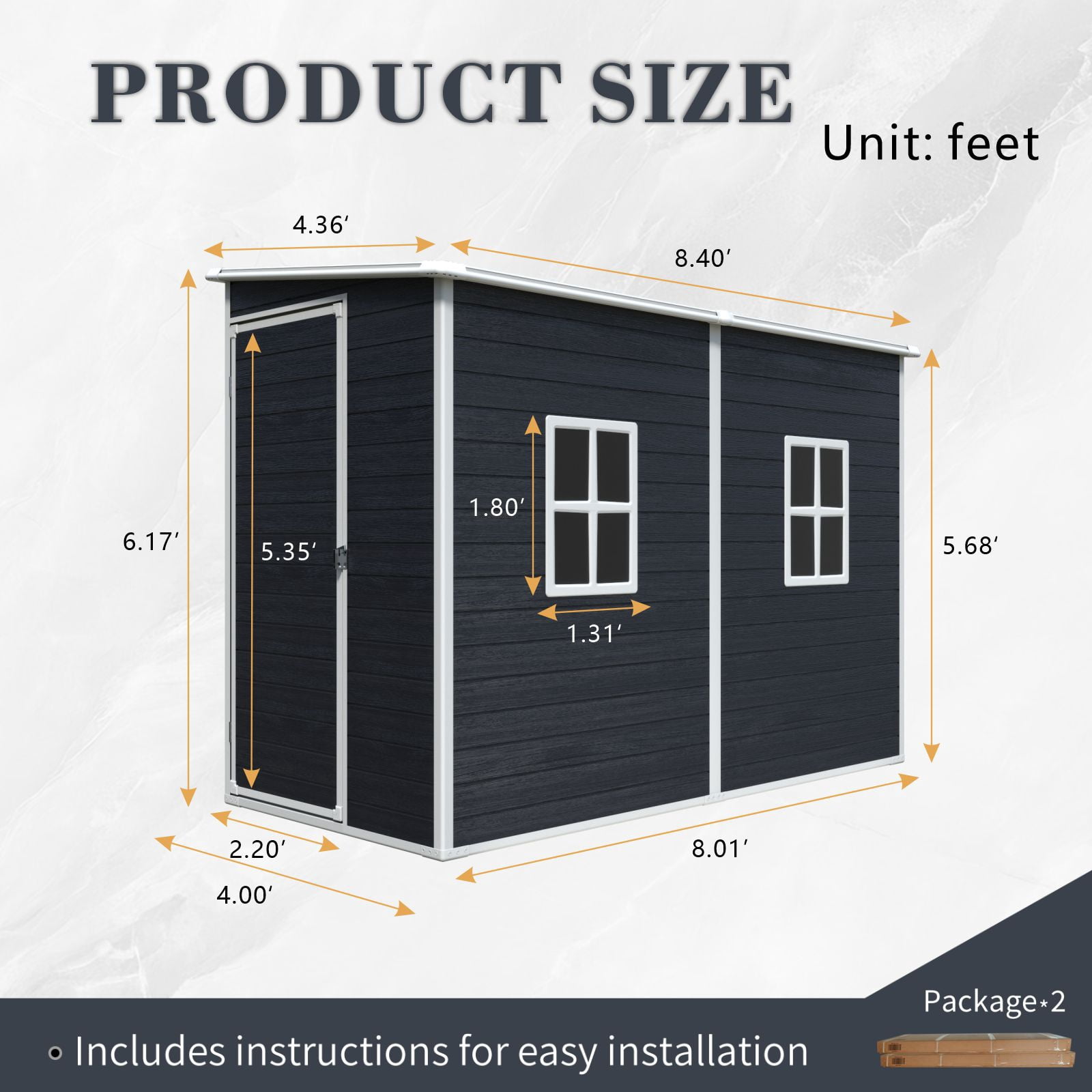 IMagacFun 4x8 Resin Outdoor Storage Shed Waterproof Tool Shed Heavy Duty Plastic Shed with Floor and Window for Garden Patio Backyard Black