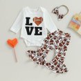 thumbnail image 2 of larppty Newborn Baby Girl Football Outfit Long Sleeve Baseball Letter Romper Bell Bottoms Headband Fall Clothes, 2 of 7