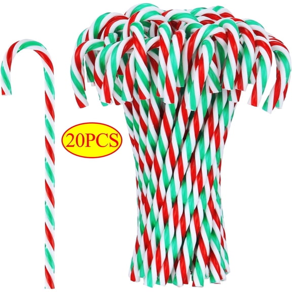 BOPORO 20 PCS Christmas Plastic Candy Cane Ornament Christmas Tree Hanging Decorations Twisted Crutch for Xmas Crafts Indoor Outdoor for Holiday Party Favor