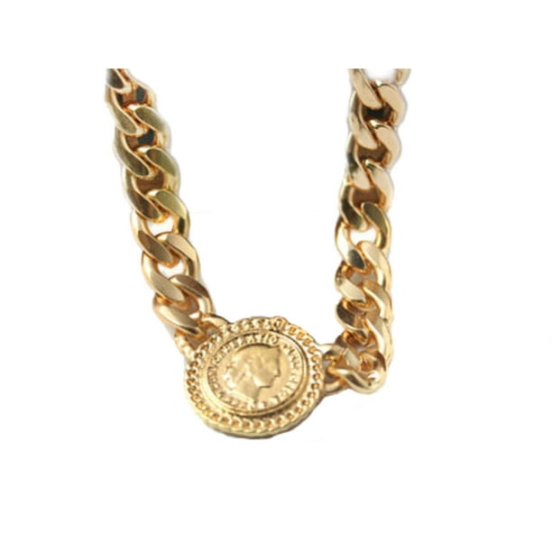 Feinuhan Chunky Profile Dollar Coin Bling Chain Link Urban Fashion