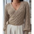 thumbnail image 6 of Women'S Casual V Neck Wrap Sweater Pullover Long Sleeve Slim Fit Knit Crop Top Sweater Color S, 6 of 9
