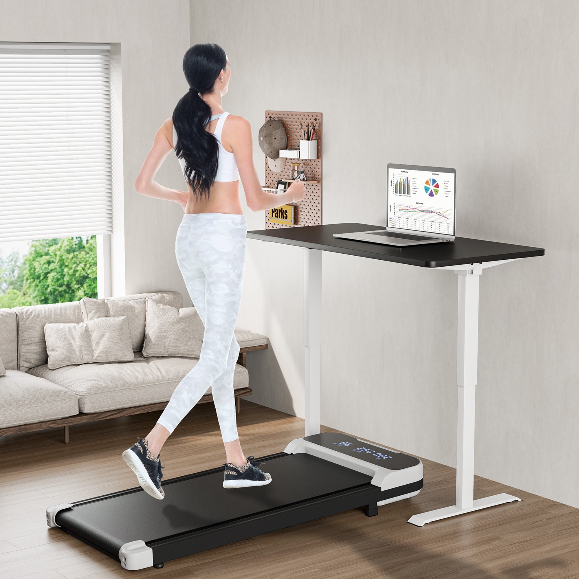 Goplus 2.5HP Under Desk Treadmill for Home and Office Remote Control LED Display White