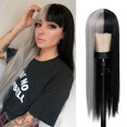 thumbnail image 1 of Peluca Kaneles, mitad gris, mitad negra, pelo largo y liso para mujer, 1 of 8