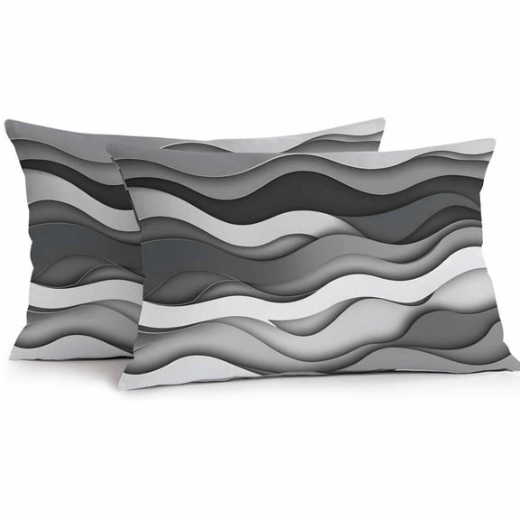 Black Grey Waves Outdoor Pillow Covers Pack of 2 Abstract Water Ripple Modern Gradient Waterproof Throw Pillow Covers Decorative Cushion Cases for Patio Garden Tent Balcony Couch 20x12 inch