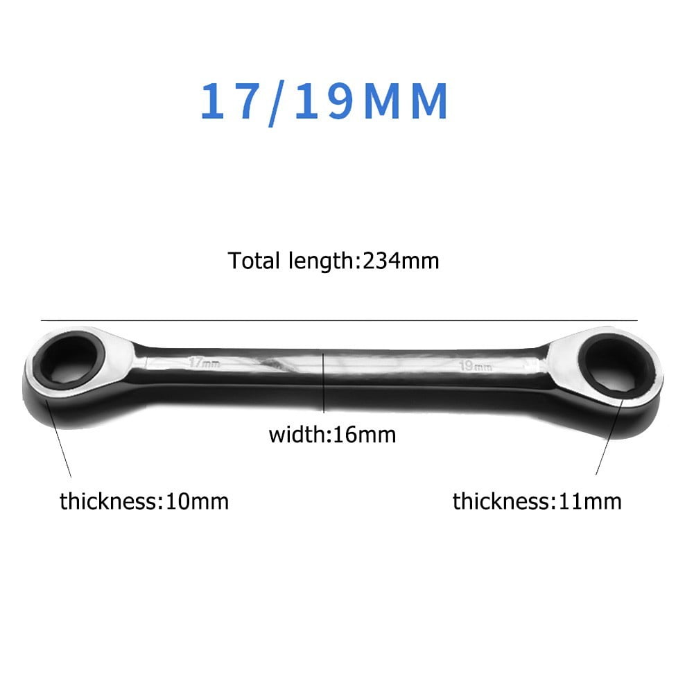 Double Box End Ratcheting Wrench 4 in 1Combination Spanner Reversible Ring Ratchet Spanner 16-19mm 