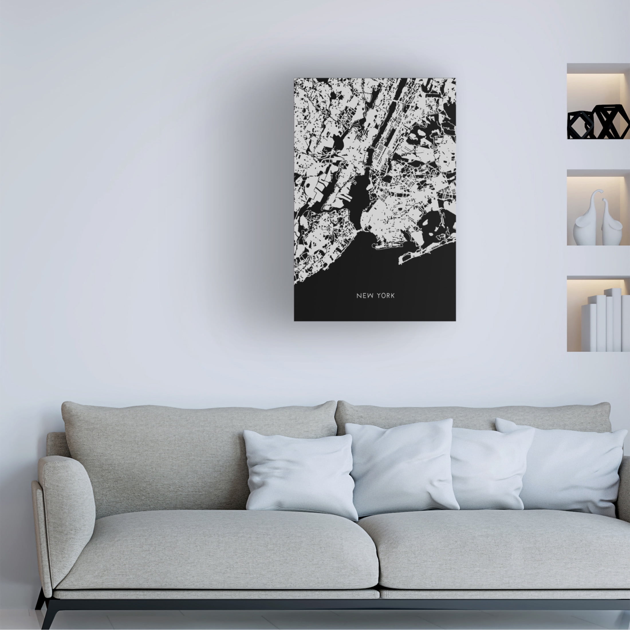 Trademark Fine Art Pictufy Studio Map New York 002 Black Canvas Wall Art
