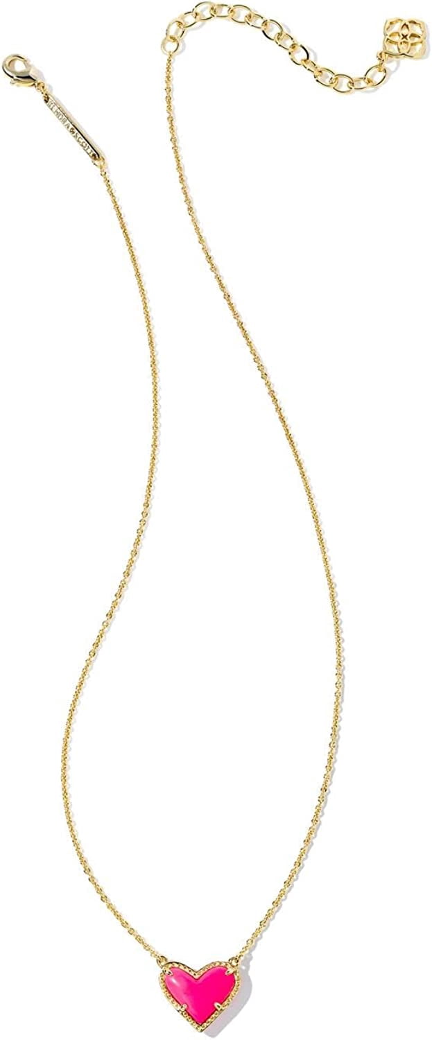 Kendra Scott Ari Heart Short Pendant Necklace Gold Neon Pink Magnesite