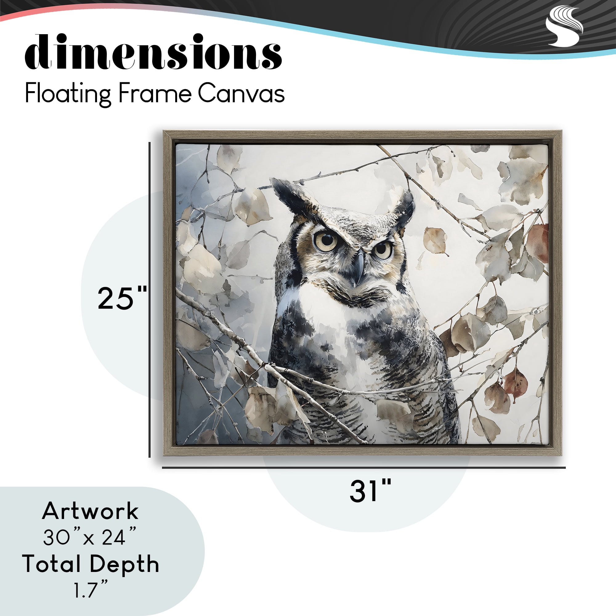Stupell Industries Horned Owl Perched Brown Framed Floater Canvas Wall Art, design by Franklyn Gregory