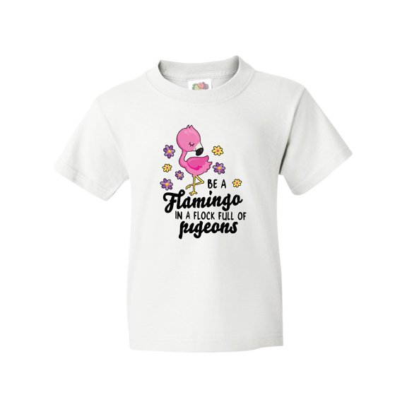 Inktastic Be a Flamingo in a Flock of Pigeons with Flowers Youth T-Shirt
