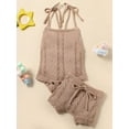 thumbnail image 2 of LMLYSoH Baby Girl Boy Shorts Suits Solid Color Sling Knit Romper Drawstring Shorts Birthday Gifts, 2 of 9