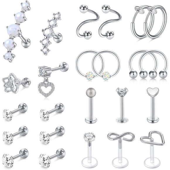 16g Cartilage Stud Hoop Tragus Piercing Jewelry - Forward Helix, Rook, Daith, Conch Earrings - Stainless Steel
