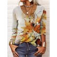 thumbnail image 3 of Camiseta Vintage con estampado de flores geométricas para mujer, blusa holgada elegante con botones y cuello en U para oficina, camisetas de moda para mujer para Otoño e Invierno, 3 of 4