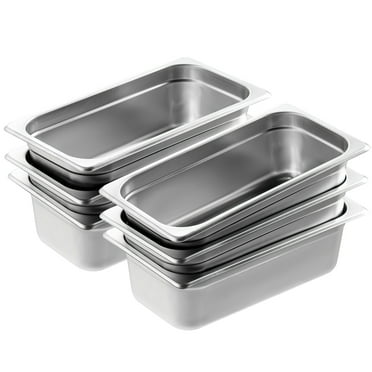 KFFKFF Set of 6 Hotel Pans, 1/3 Size with Anti-Jam Feature, 0.8mm Stainless Steel Construction, 4-Inch Depth for Commercial Table Use, Suitable for Catering and Food Storage,