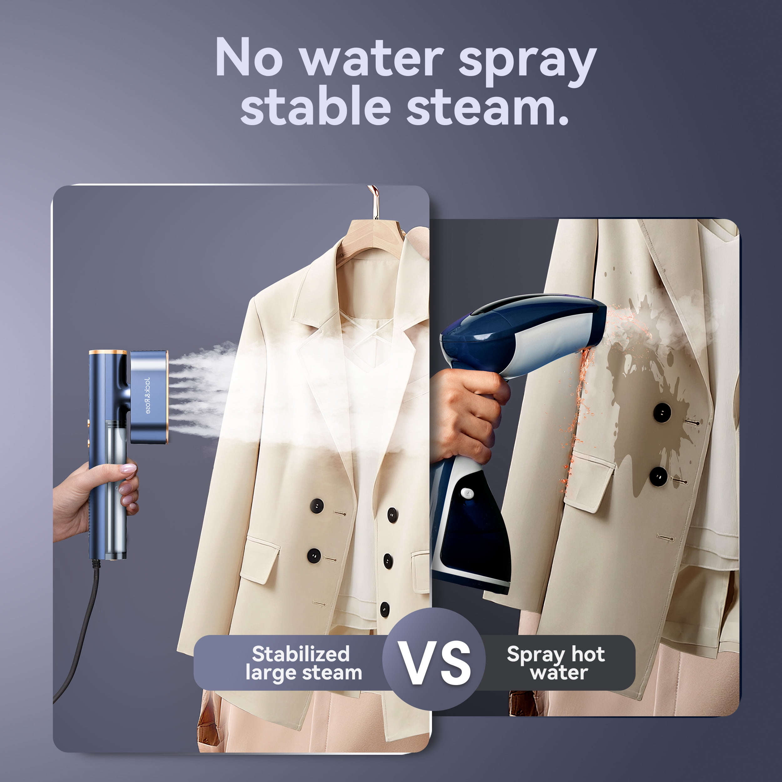 Jack & Rose S3 Travel Steamer for Clothes, 100V-240V Portable Steamer for Global & European Traveling, 15s Heat Up Iron & Steamer 2 In 1, Large Ceramic Heat Panel, Blue