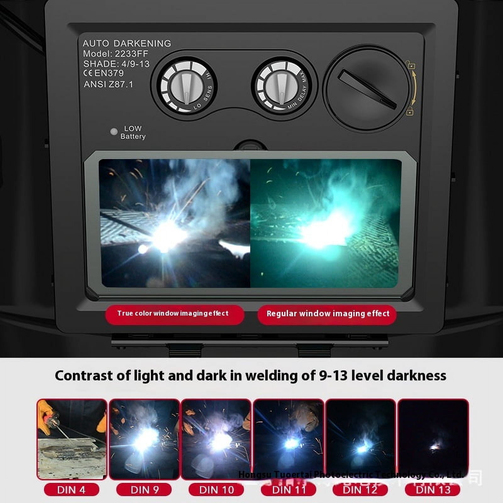 Solar Powered Auto Darkening Welding Helmet with True Color View for Welders and Industrial Safety Face Shield