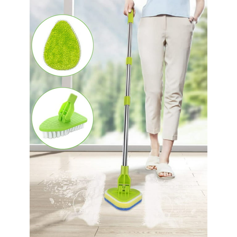 Lochimu Long Handle Scrub Cleaning Brush 3 in 1 Shower Cleaning Brush Retractable Multifunctional 180 Rotating Triangle Cleaning Mop, Size: 1 Set
