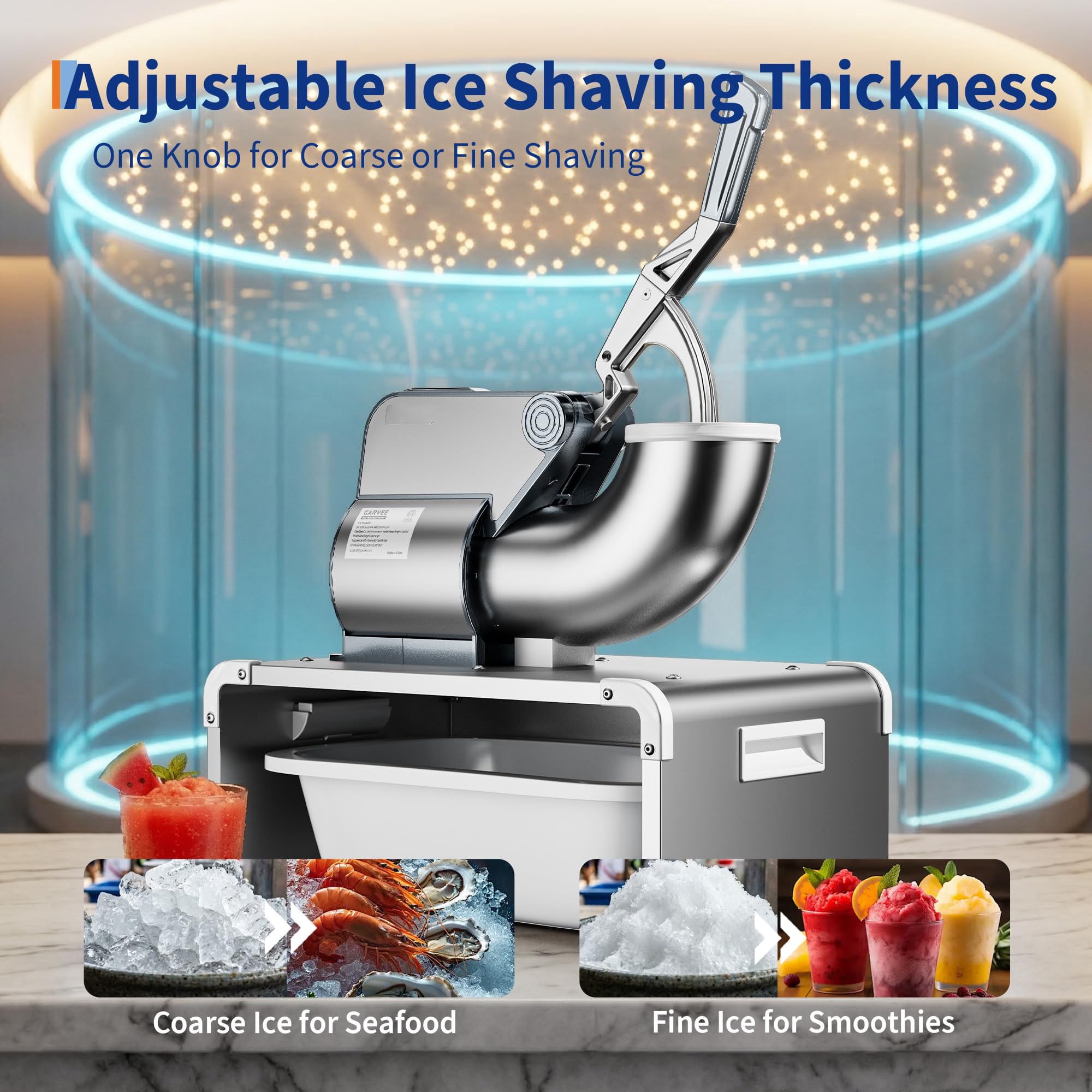 Gaderth 2.64Gal Hopper Commercial Ice Crusher, 661LBS/H Snow Cone Machine 1450RPM Shaved Ice Machine, 300W Electric 4 Blades Snow Cone Machine for Home Use, Bars, Cafes, Parties