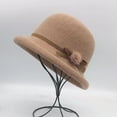 thumbnail image 3 of Xfvqtps Womens Bucket Hat Knitted Curled Round Brim Belted Fuzzy Bow British Style Elegant Retro Bowler Fall Winter Fedora Hats Beige, 3 of 4
