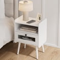 thumbnail image 3 of Masupu Night Stand, Modern Side Table Nightstand Bedside Table with Storage Drawer and Open Wood Shelf,Small End Side Table with Front Clear Drawer for Bedroom,Living Room,White Without Outlet, 3 of 8