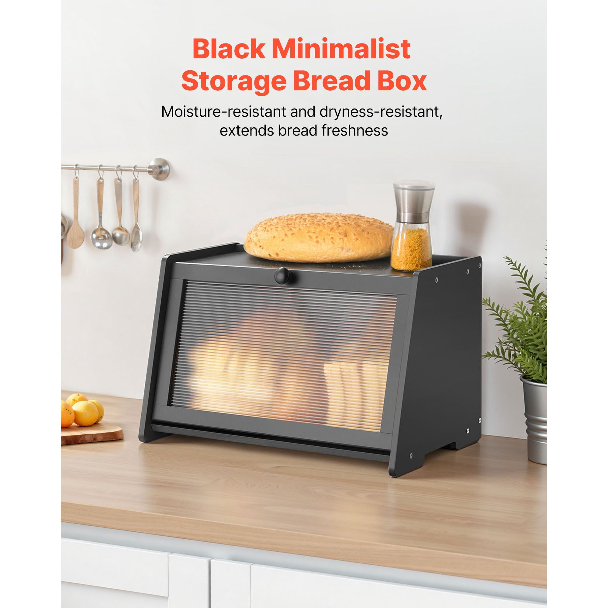Farmhouse Bread Box with Acrylic Door, Bamboo Construction, Ventilation Holes, Single-Layer Large Capacity, Non-Slip Base for Kitchen Counter