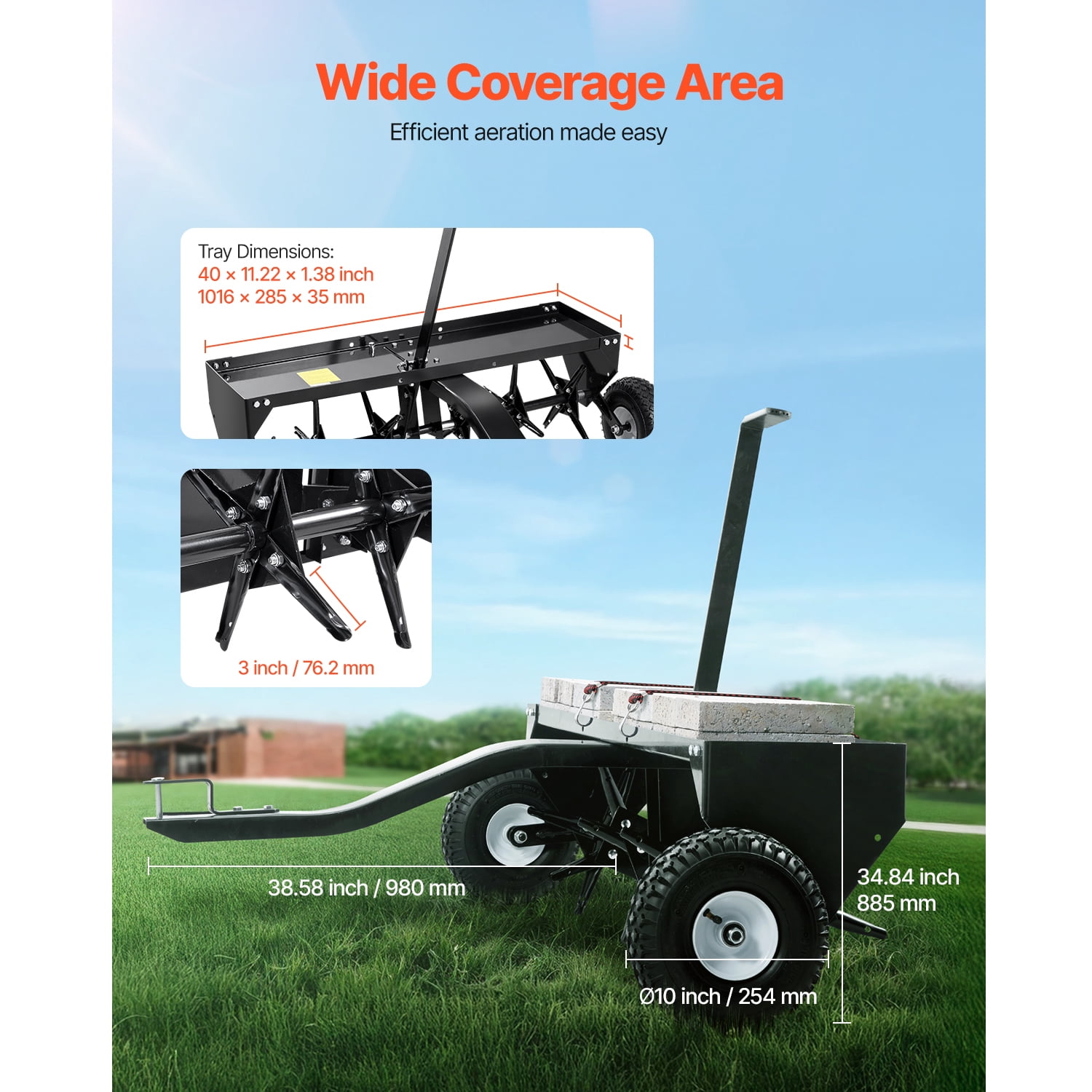KFFKFF's 40-Inch Lawn Aerator, Attachable to Any Hitch, Equipped with Iron Spikes in Alternate Arrangement, Ideal for Aerating Gardens, Lawns, and Farms