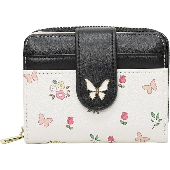 Wallet Women Small RFID Blocking Bifold Compact Credit Card Holder Floral Cute Ladies Purse with Zipper Coin Pocket