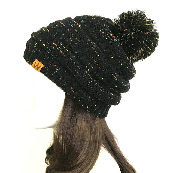 Wrapables® Warm Knit Confetti Beanie with Pom Pom, Black