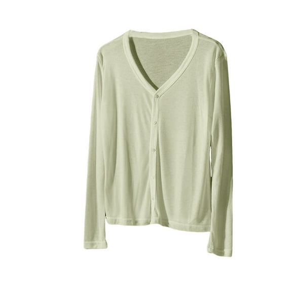 kamemir Womens Cardigans Women's Long Sleeve V-Neck Down Cardigan Knit Shrugs Sweater(Light Green,M)